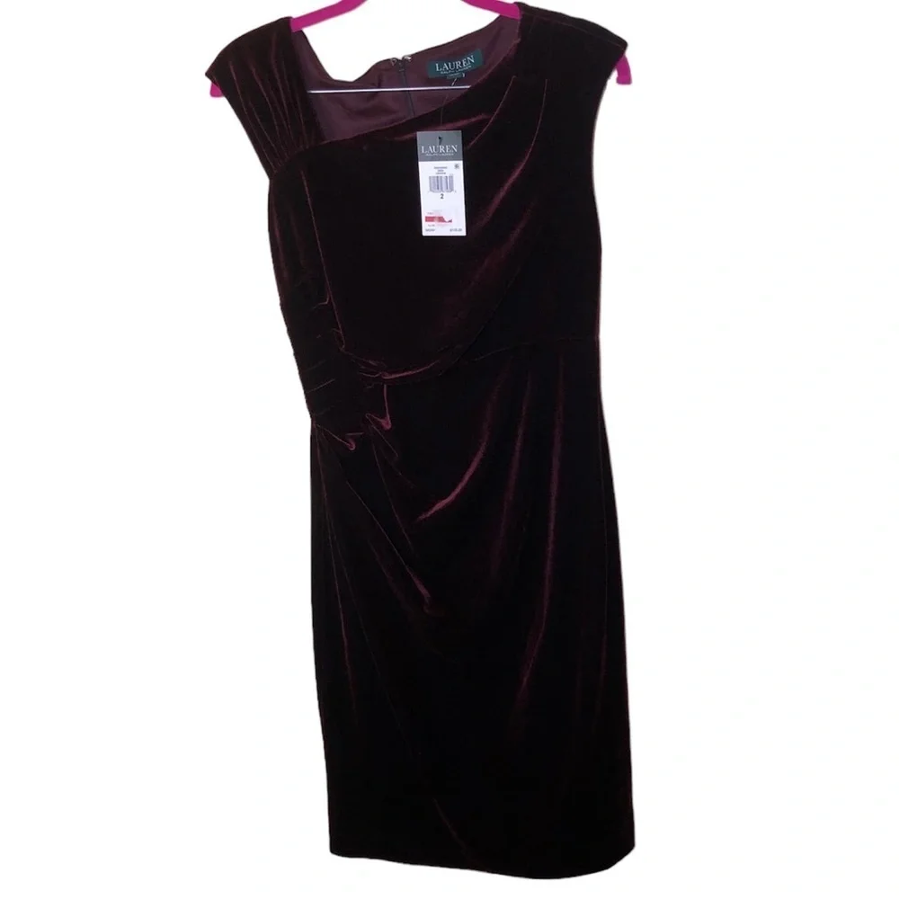LAUREN RALPH LAUREN sleeveless Stretch-Velvet Sheath Dress size 2